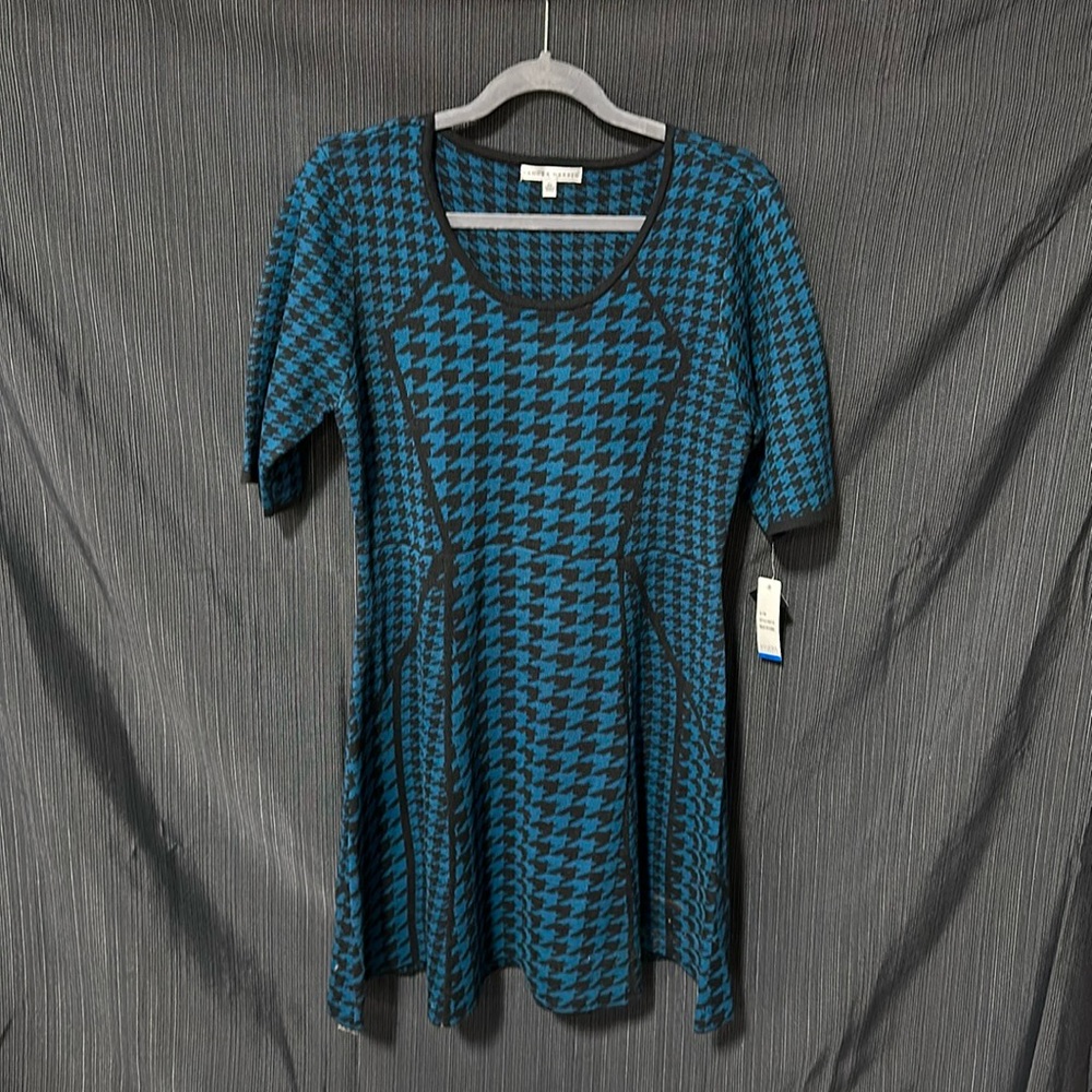 Sandra Darren Brand Aqua blue w/ black‎ design dress / size XL / H-11
